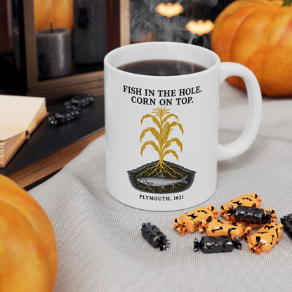 Fish in the Hole Corn on Top Ceramic Mug, (11oz, 15oz)