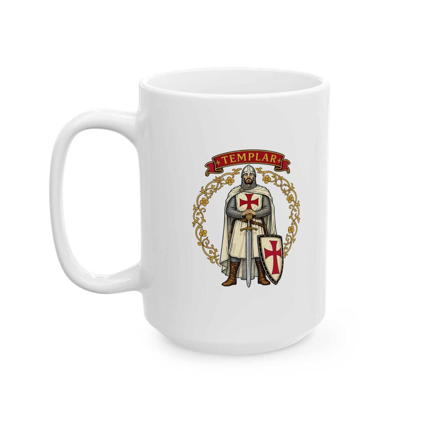 Knight Templar Filigree Ceramic Mug, (11oz, 15oz)