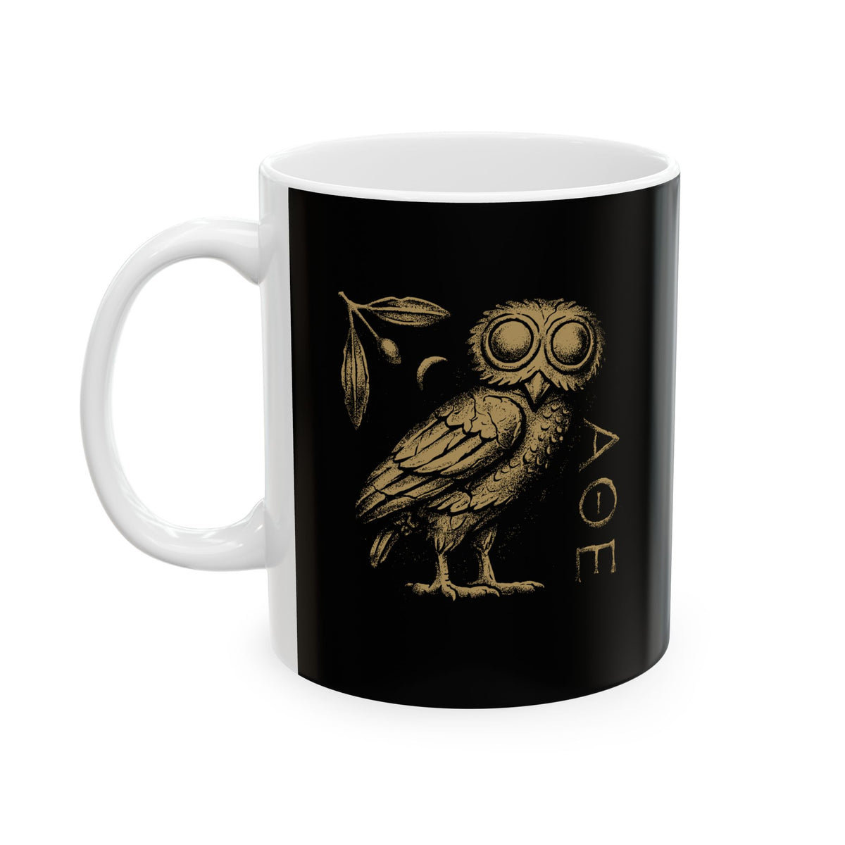 Athens Owl Distressed Graphic Ceramic Mug, (11oz, 15oz)