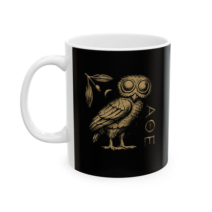 Athens Owl Distressed Graphic Ceramic Mug, (11oz, 15oz)