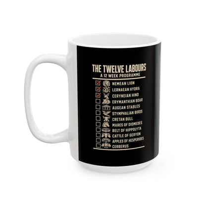 12 Labors Back Print Ceramic Mug, (11oz, 15oz)