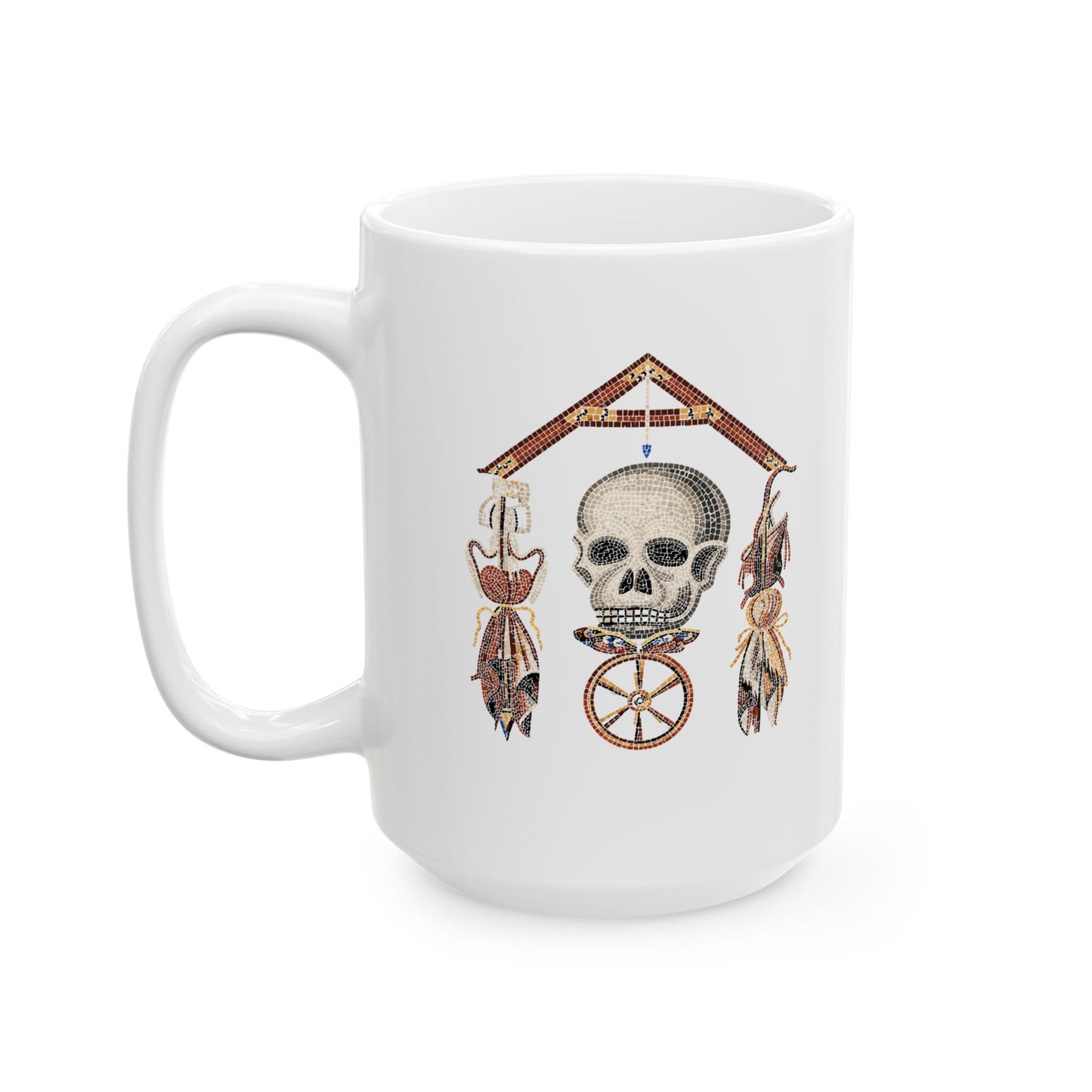 Pompeii Mosaic Mori Skull Ceramic Mug, (11oz, 15oz)
