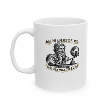 Archimedes Move Earth Quote Ceramic Mug, (11oz, 15oz)