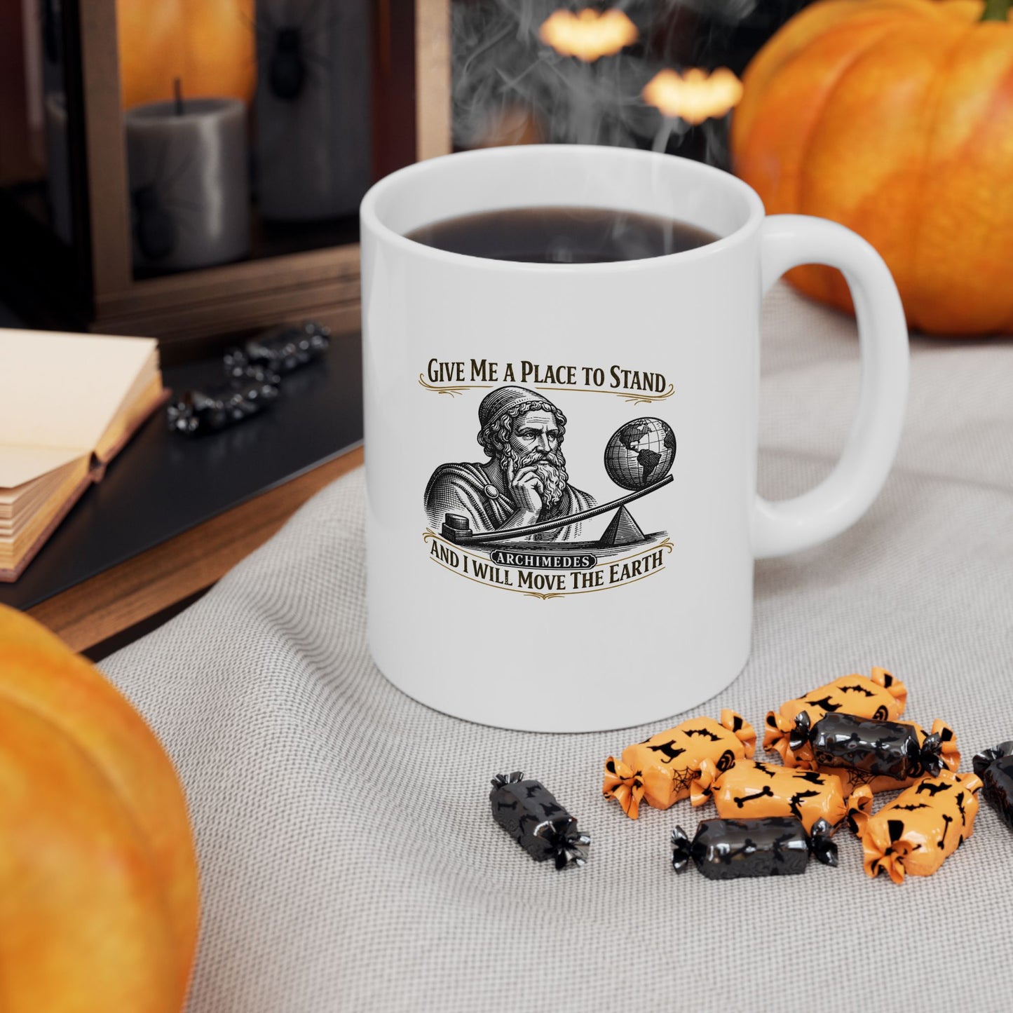 Archimedes Move Earth Quote Ceramic Mug, (11oz, 15oz)