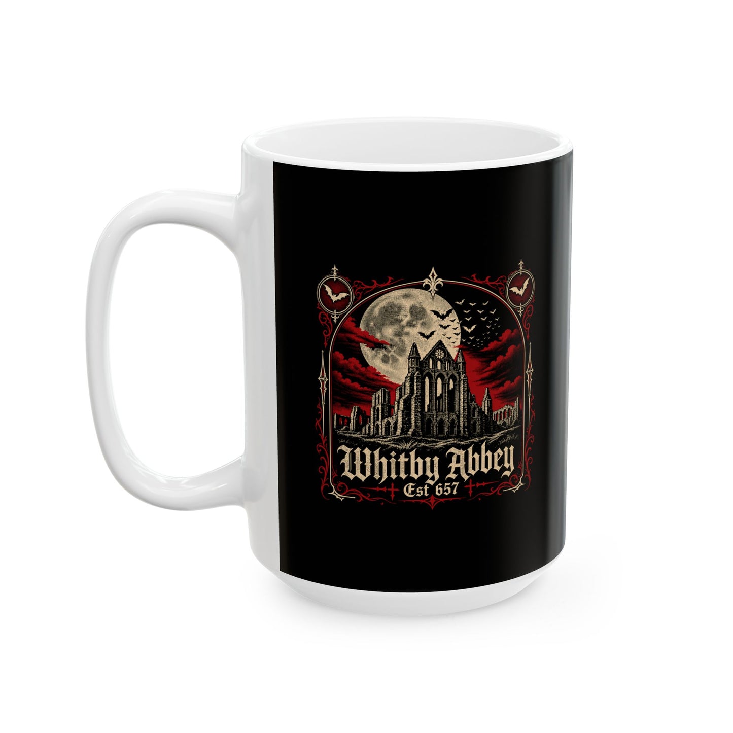 Whitby Abbey Bats Ceramic Mug, (11oz, 15oz)