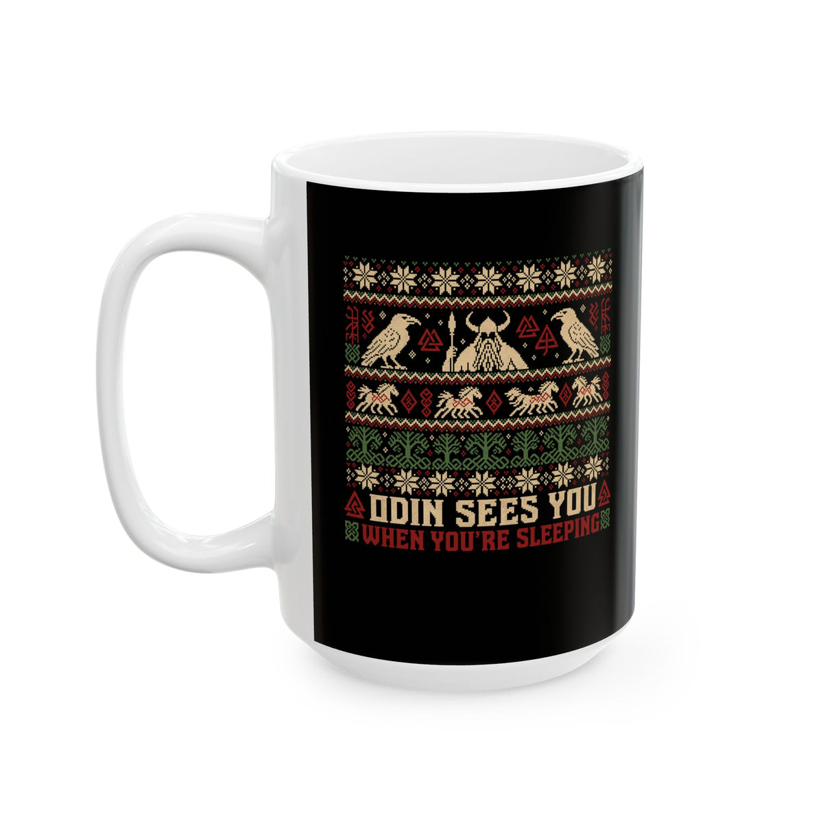 Odin Ugly Christmas Sweater Style Ceramic Mug, (11oz, 15oz)