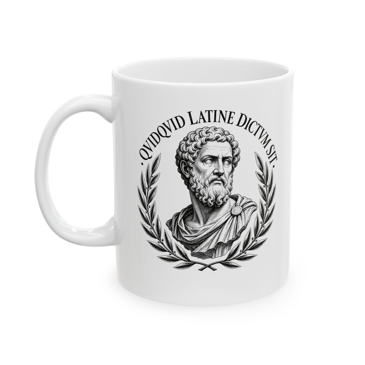 QuidQuid Latine Dictum Sit Statue Sounds Good Latin Ceramic Mug, (11oz, 15oz)