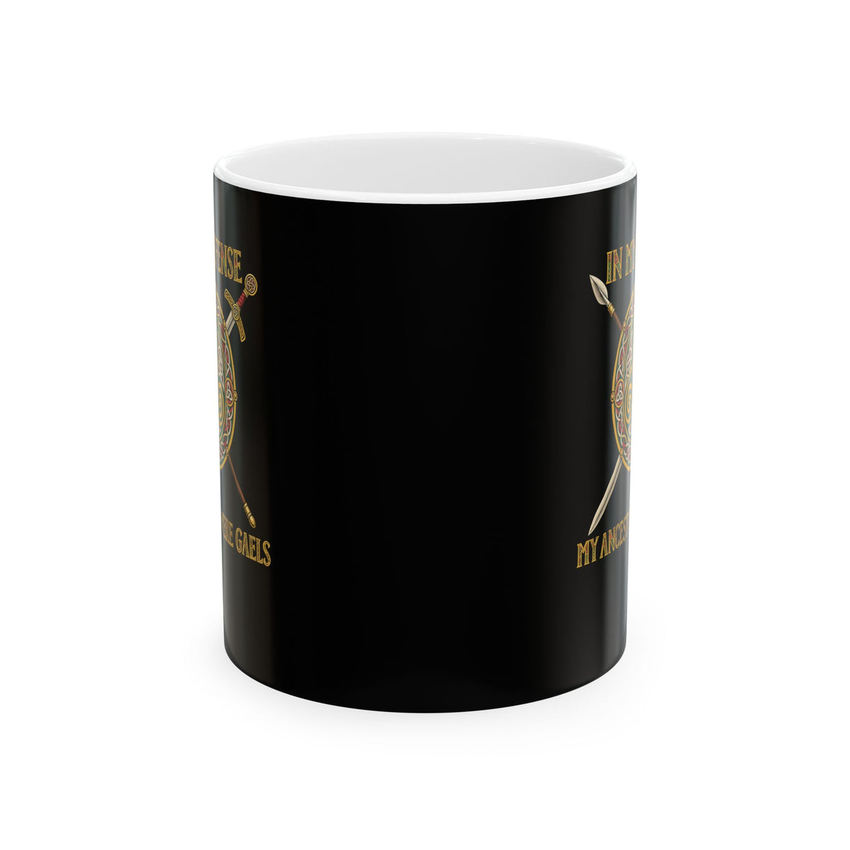 In My Defense Ancestors Were Gaels w/Shield Ceramic Mug, (11oz, 15oz)