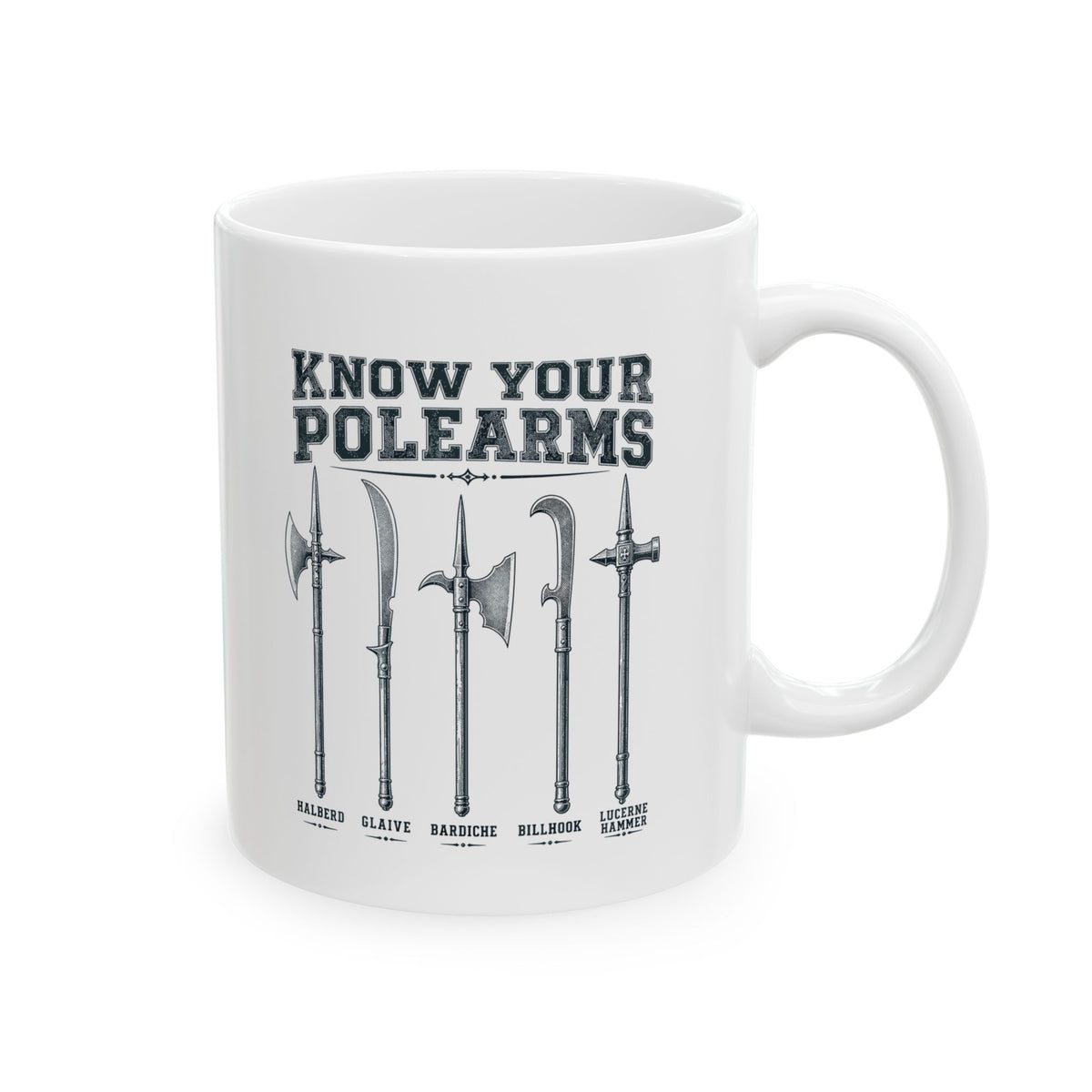 Know Your Polearms Medieval Weapons Ceramic Mug, (11oz, 15oz)