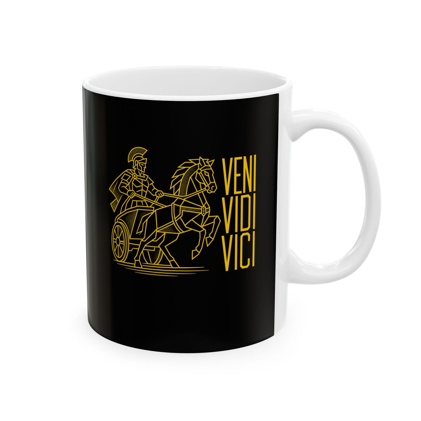 Veni Vidi Vici Line Art Charioteer Ceramic Mug, (11oz, 15oz)