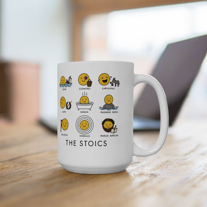 Stoic Smiley Philosophy Grid Ceramic Mug, (11oz, 15oz)