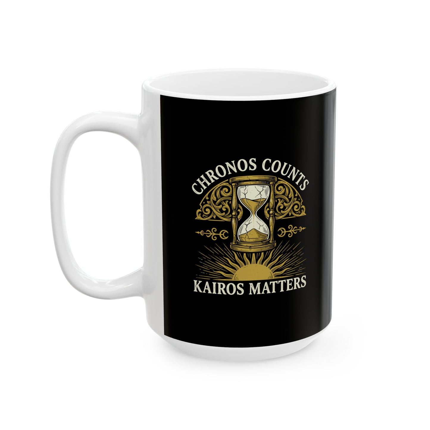 Greek Chronos vs Kairos Ceramic Mug, (11oz, 15oz)