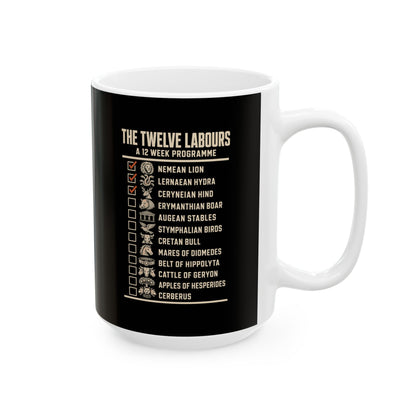 12 Labors Back Print Ceramic Mug, (11oz, 15oz)