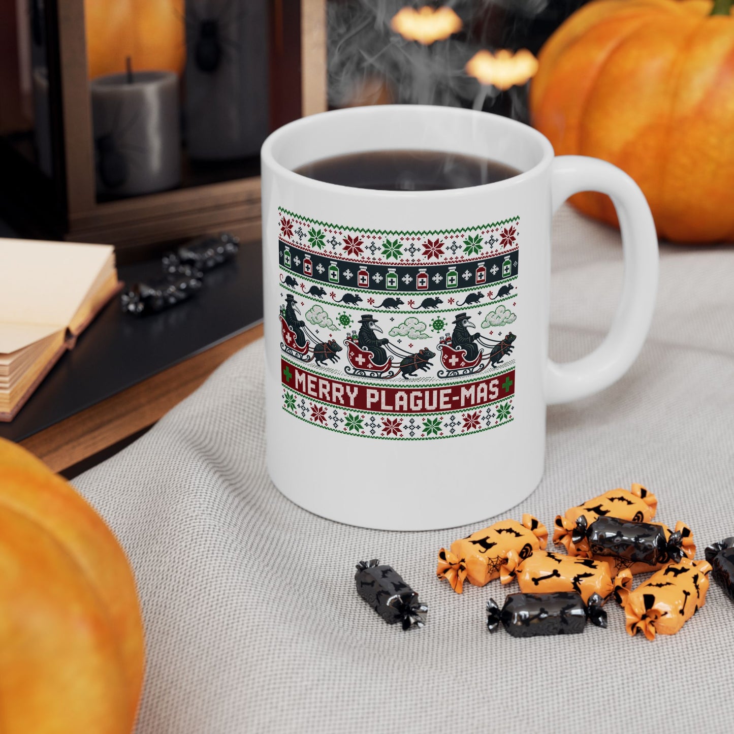 Ugly Sweater Style Merry Plaguemas Ceramic Mug, (11oz, 15oz)
