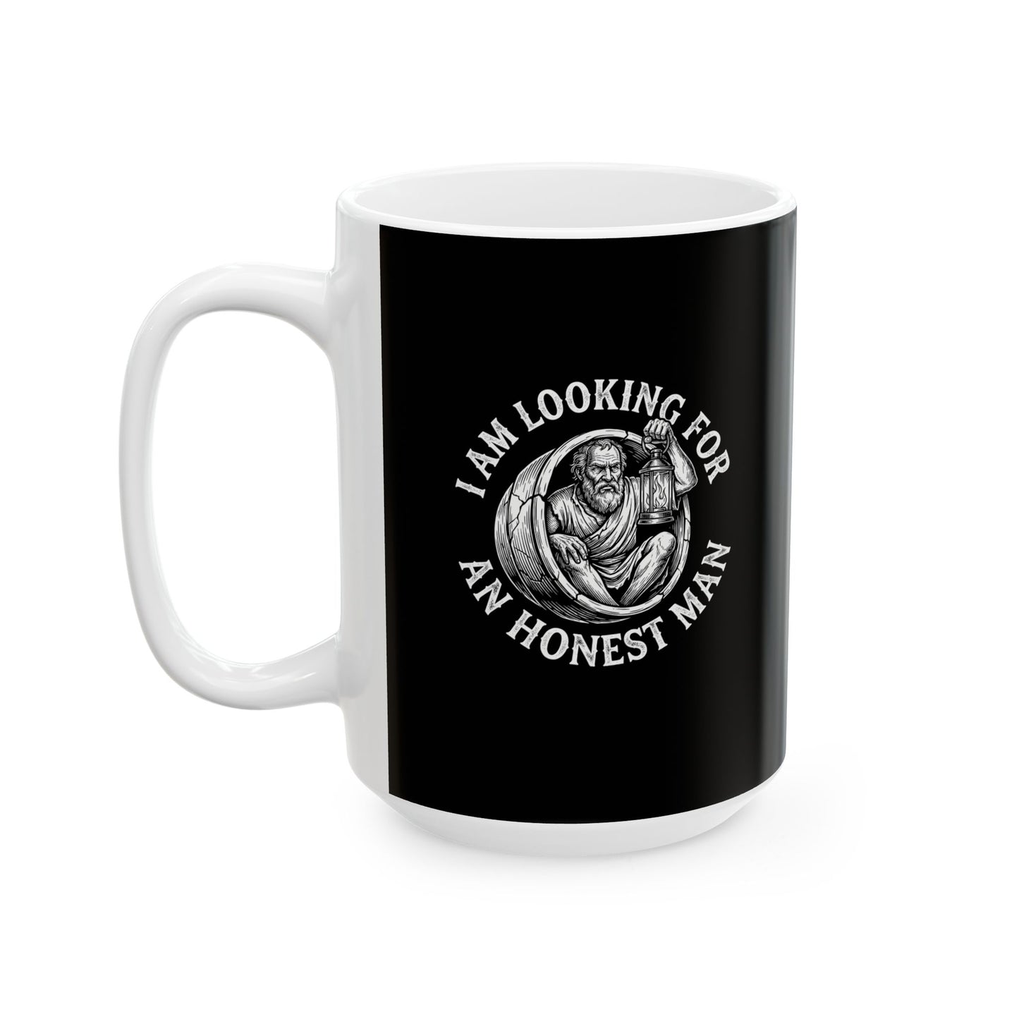 Diogenes of Sinope Looking for Honest Man Quote Ceramic Mug, (11oz, 15oz)