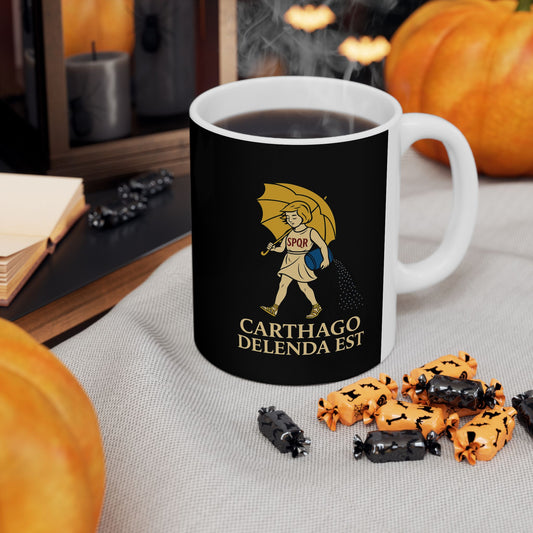 Carthago Delenda Est Morton's Salt Parody Ceramic Mug, (11oz, 15oz)