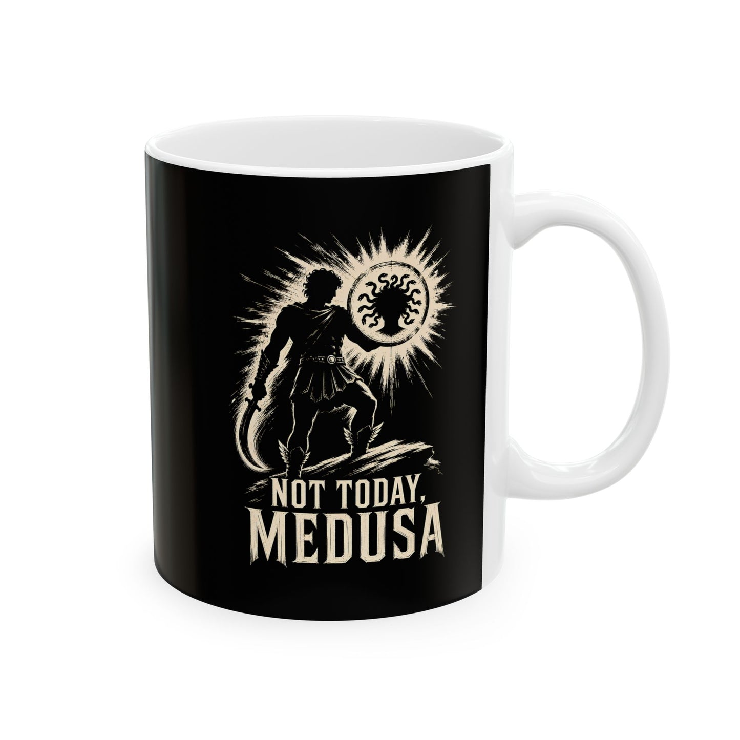 Not Today Medusa Perseus Shield Ceramic Mug, (11oz, 15oz)