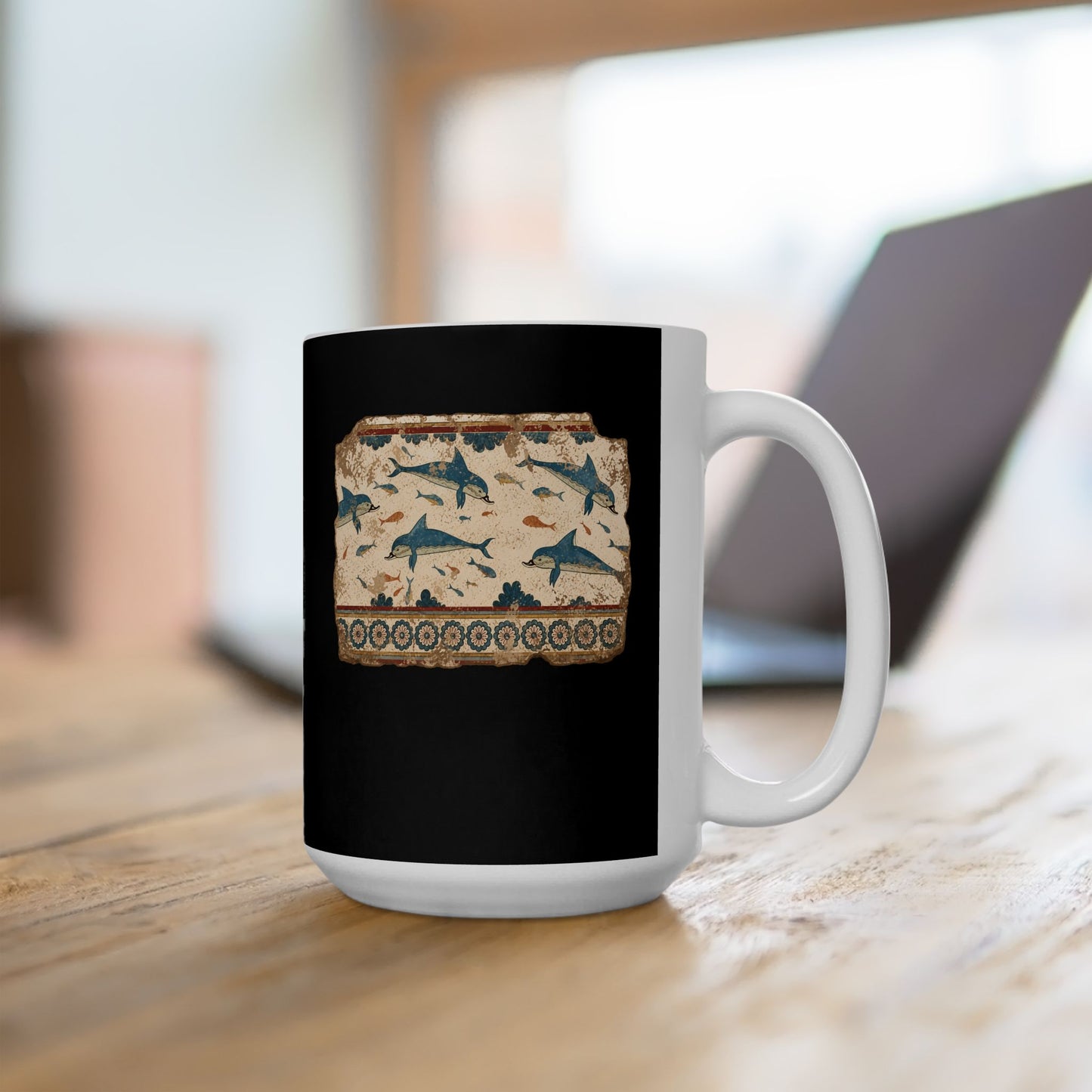 Minoan Dolphin Fresco Fragment Ceramic Mug, (11oz, 15oz)