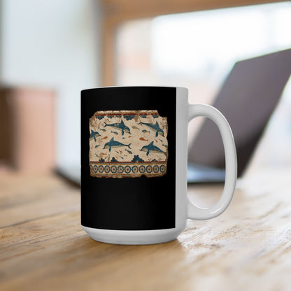 Minoan Dolphin Fresco Fragment Ceramic Mug, (11oz, 15oz)