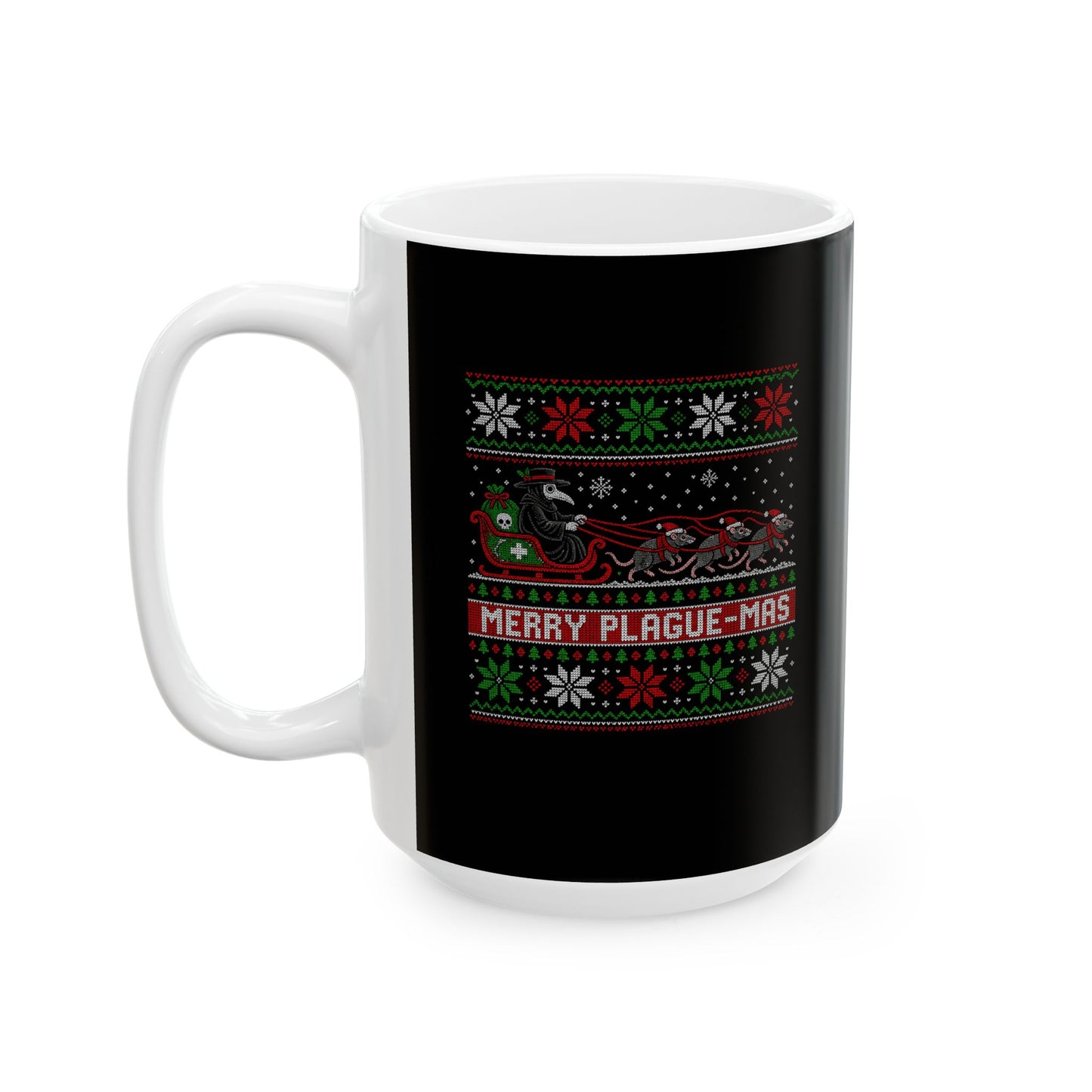 Merry Plaguemas Ugly Sweater Style Ceramic Mug, (11oz, 15oz)