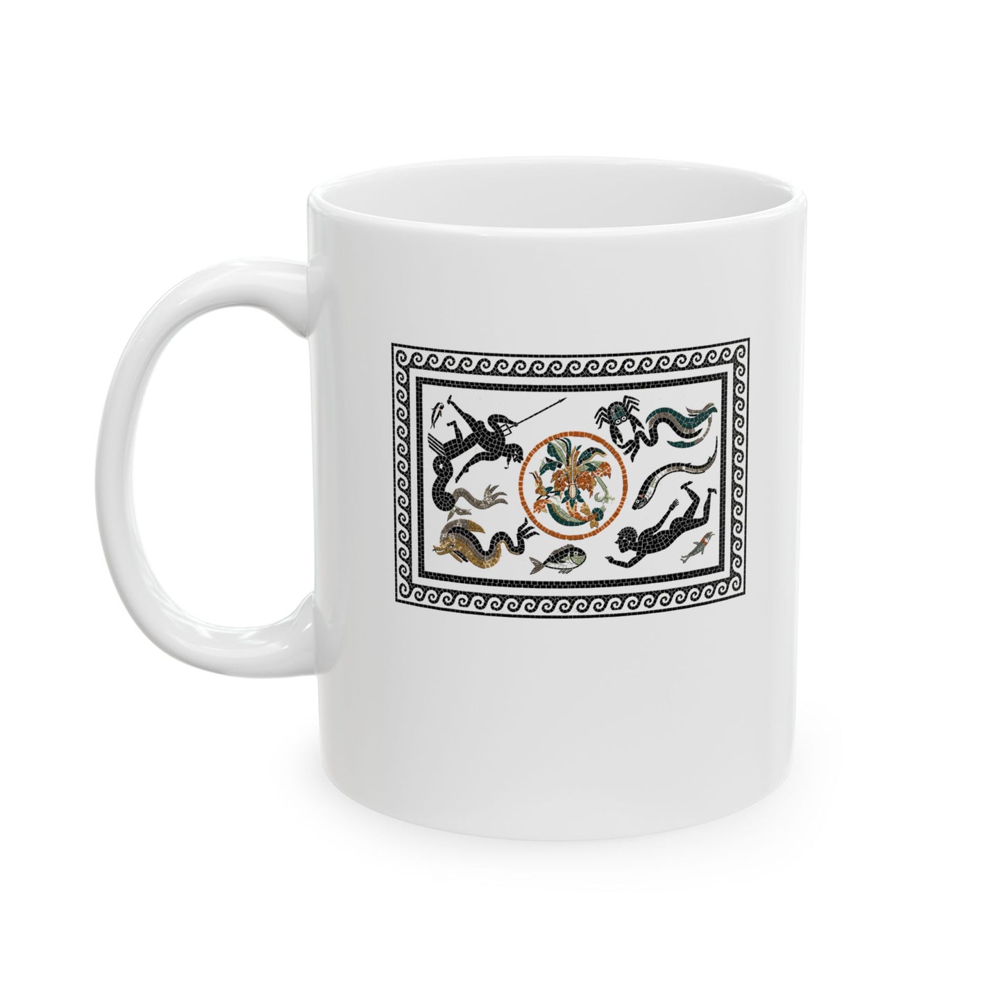 Marine Fish Scene Pompeii Mosaic Ceramic Mug, (11oz, 15oz)