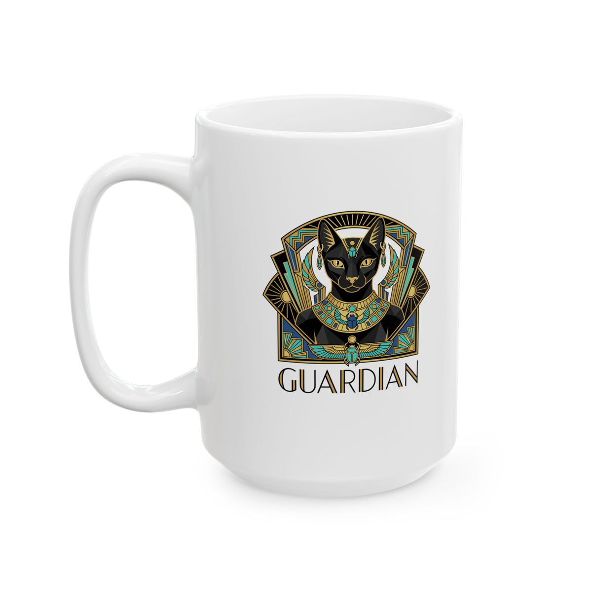 Bastet Guardian Art Deco Ceramic Mug, (11oz, 15oz)
