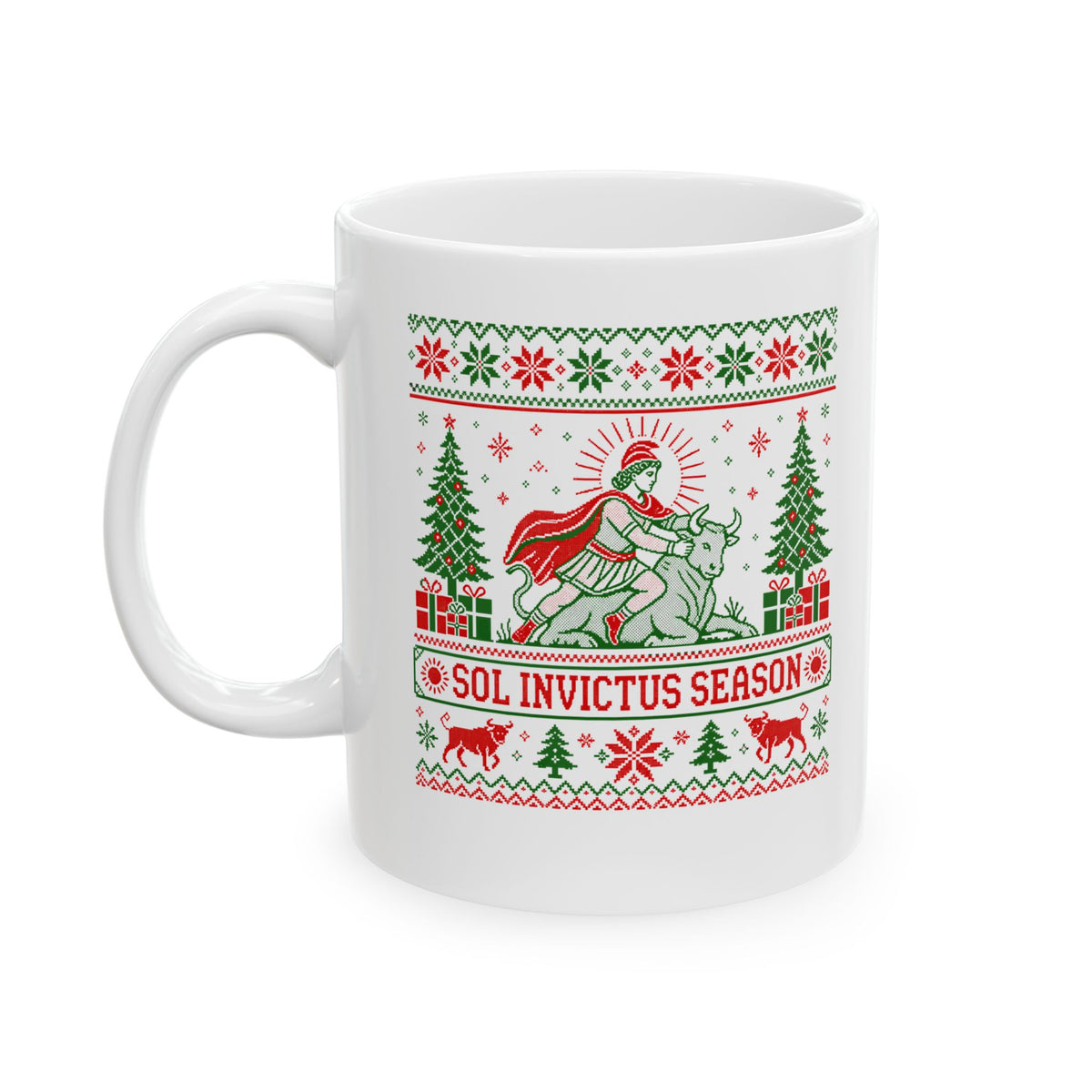 Sol Invictus Season Ugly Sweater Style Ceramic Mug, (11oz, 15oz)