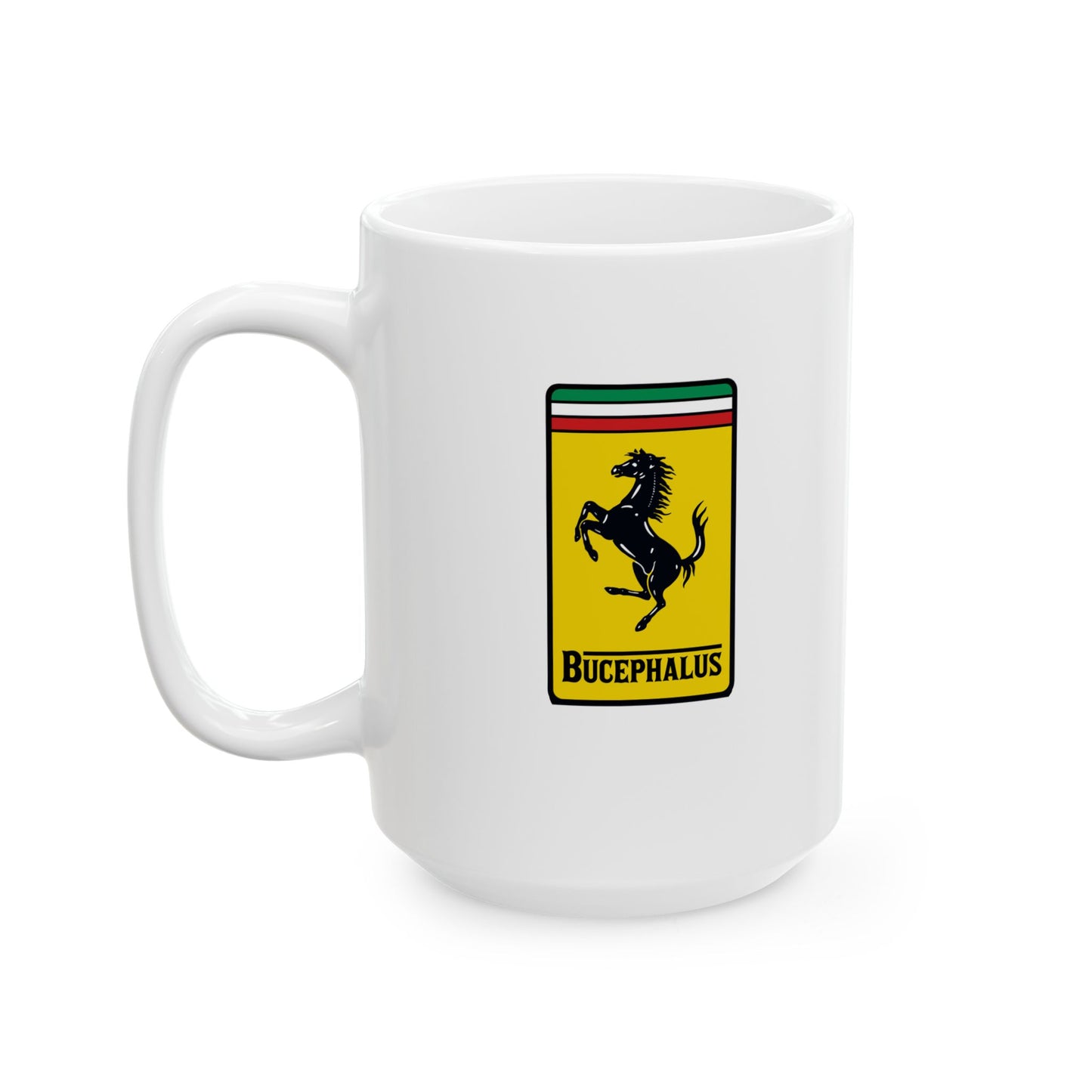 Bucephalus Race Car Logo Ceramic Mug, (11oz, 15oz)