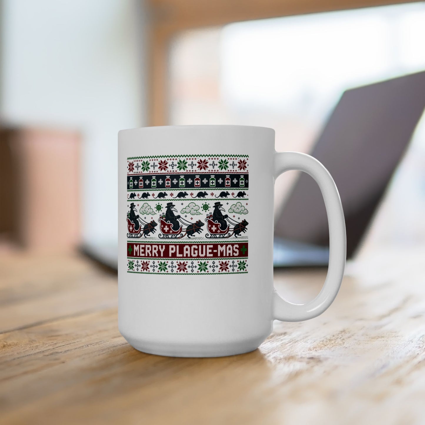 Ugly Sweater Style Merry Plaguemas Ceramic Mug, (11oz, 15oz)