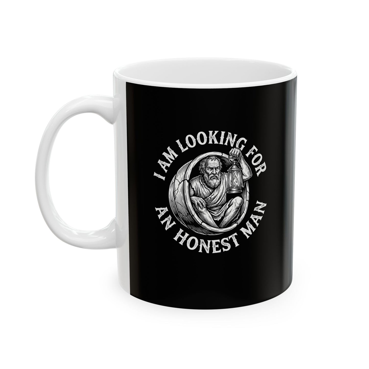 Diogenes of Sinope Looking for Honest Man Quote Ceramic Mug, (11oz, 15oz)
