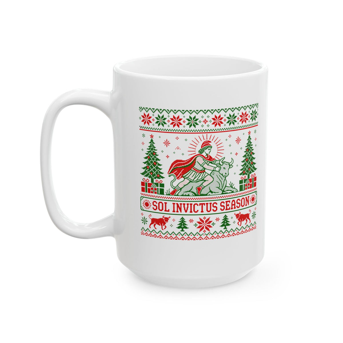 Sol Invictus Season Ugly Sweater Style Ceramic Mug, (11oz, 15oz)