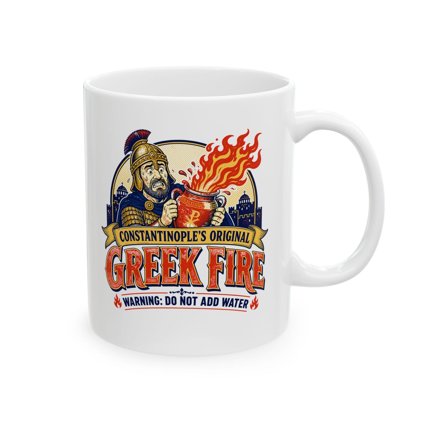 Byzantine Greek Fire Warning Ceramic Mug, (11oz, 15oz)