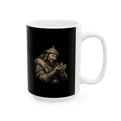 Genghis Khan Holding a Butterfly Ceramic Mug, (11oz, 15oz)