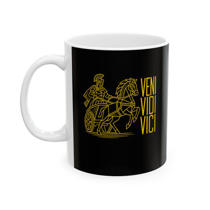 Veni Vidi Vici Line Art Charioteer Ceramic Mug, (11oz, 15oz)