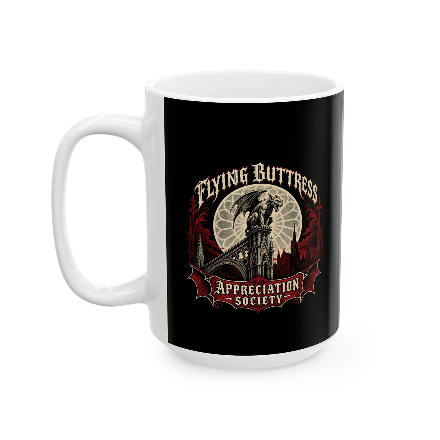 Flying Buttress Appreciation Society Gargoyle Ceramic Mug, (11oz, 15oz)