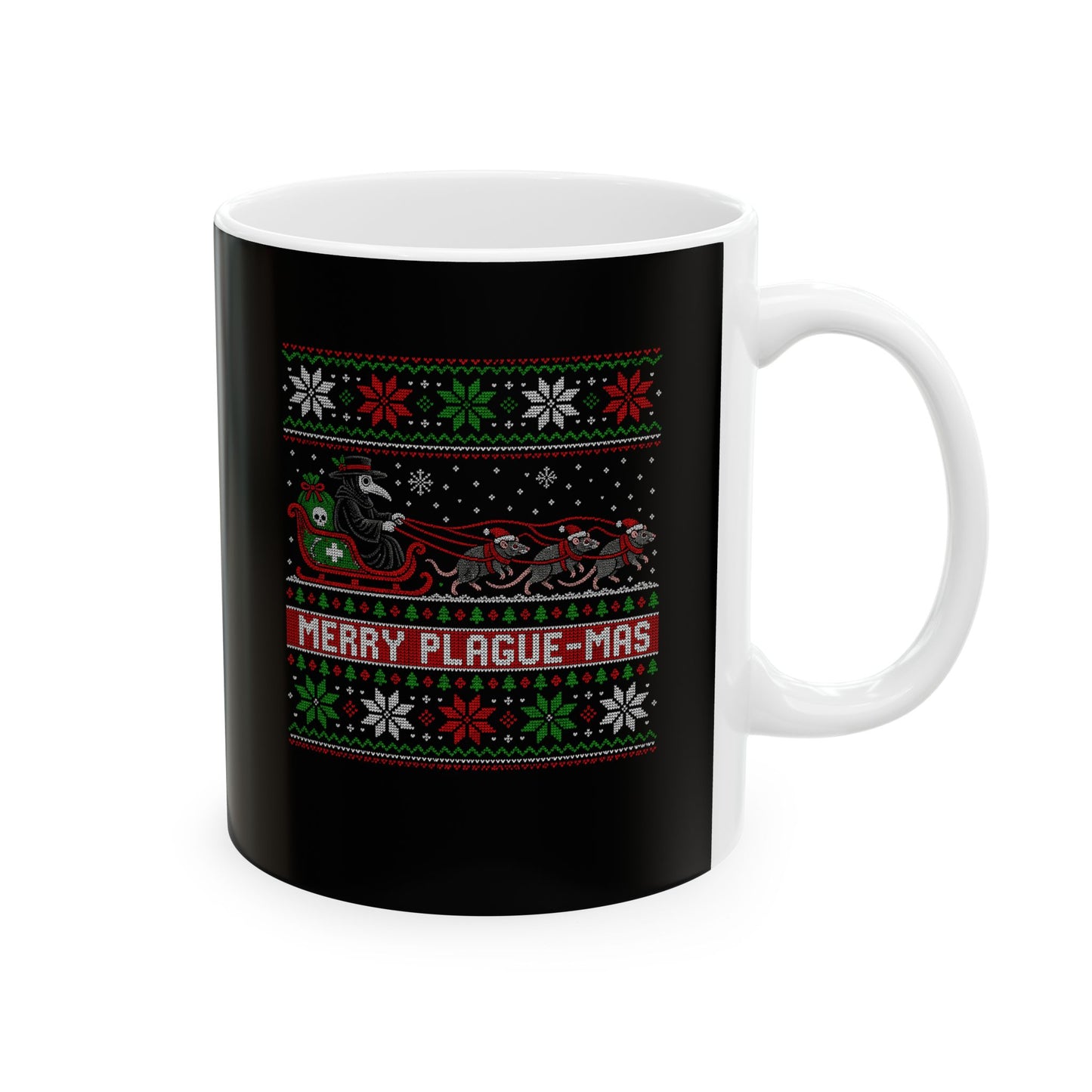Merry Plaguemas Ugly Sweater Style Ceramic Mug, (11oz, 15oz)