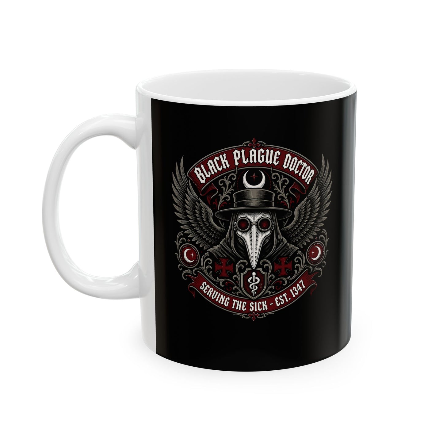Black Plague Doctor Serving the Sick Ceramic Mug, (11oz, 15oz)