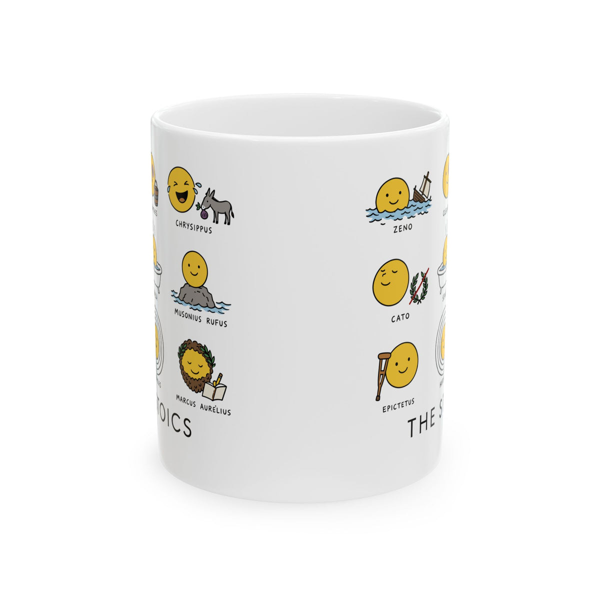 Stoic Smiley Philosophy Grid Ceramic Mug, (11oz, 15oz)