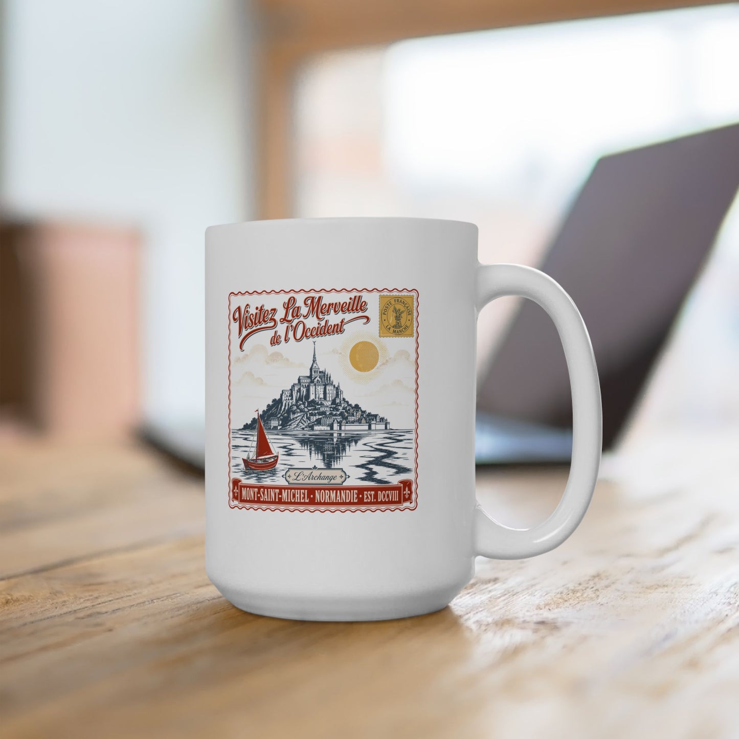 Mont Saint Michel Postcard Ceramic Mug, (11oz, 15oz)
