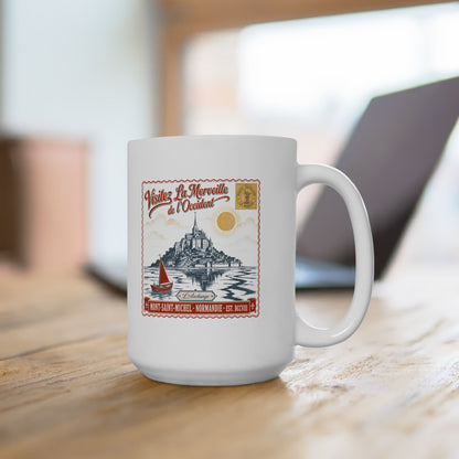 Mont Saint Michel Postcard Ceramic Mug, (11oz, 15oz)