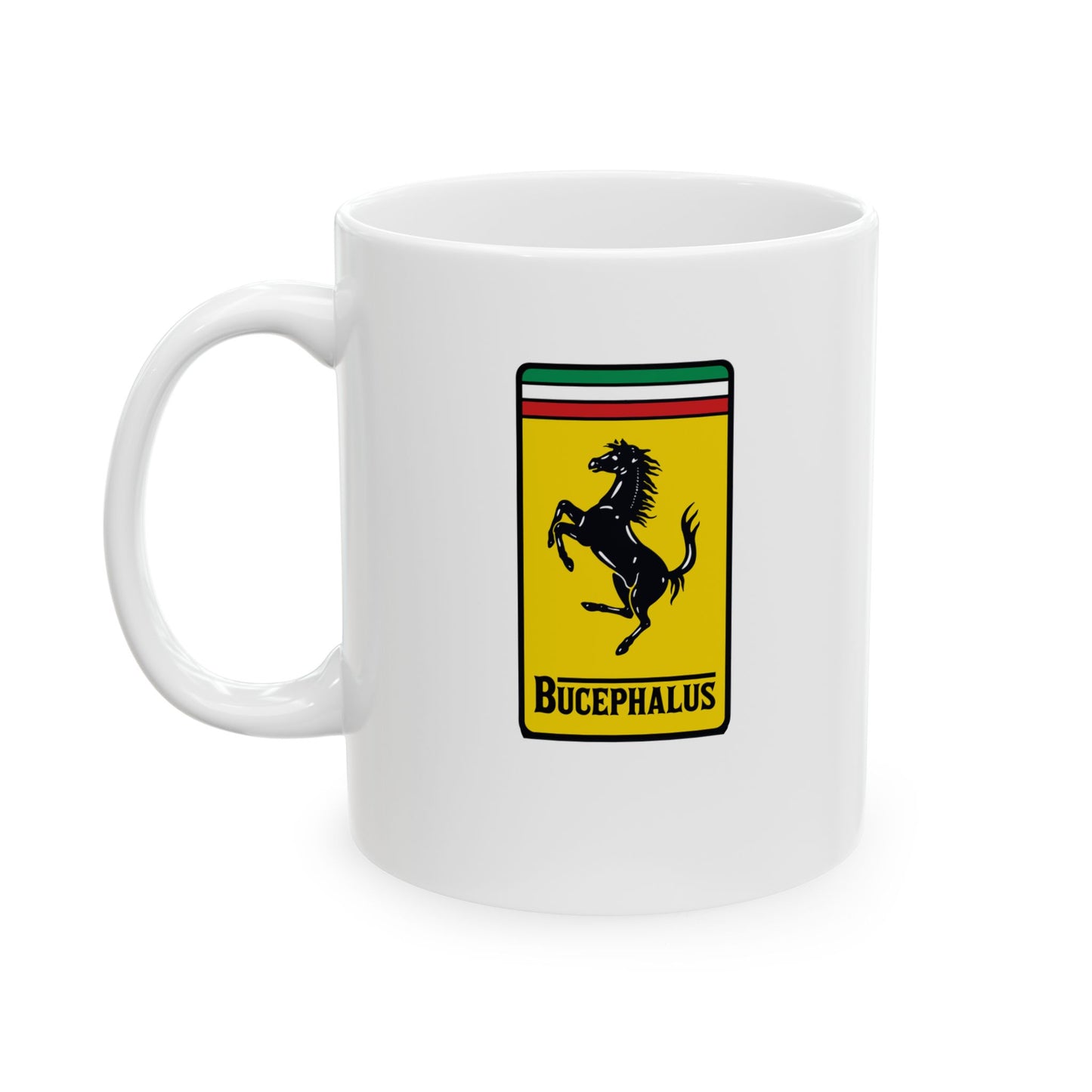 Bucephalus Race Car Logo Ceramic Mug, (11oz, 15oz)