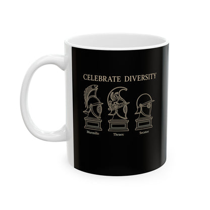 Celebrate Diversity Gladiator Helmets Ceramic Mug, (11oz, 15oz)