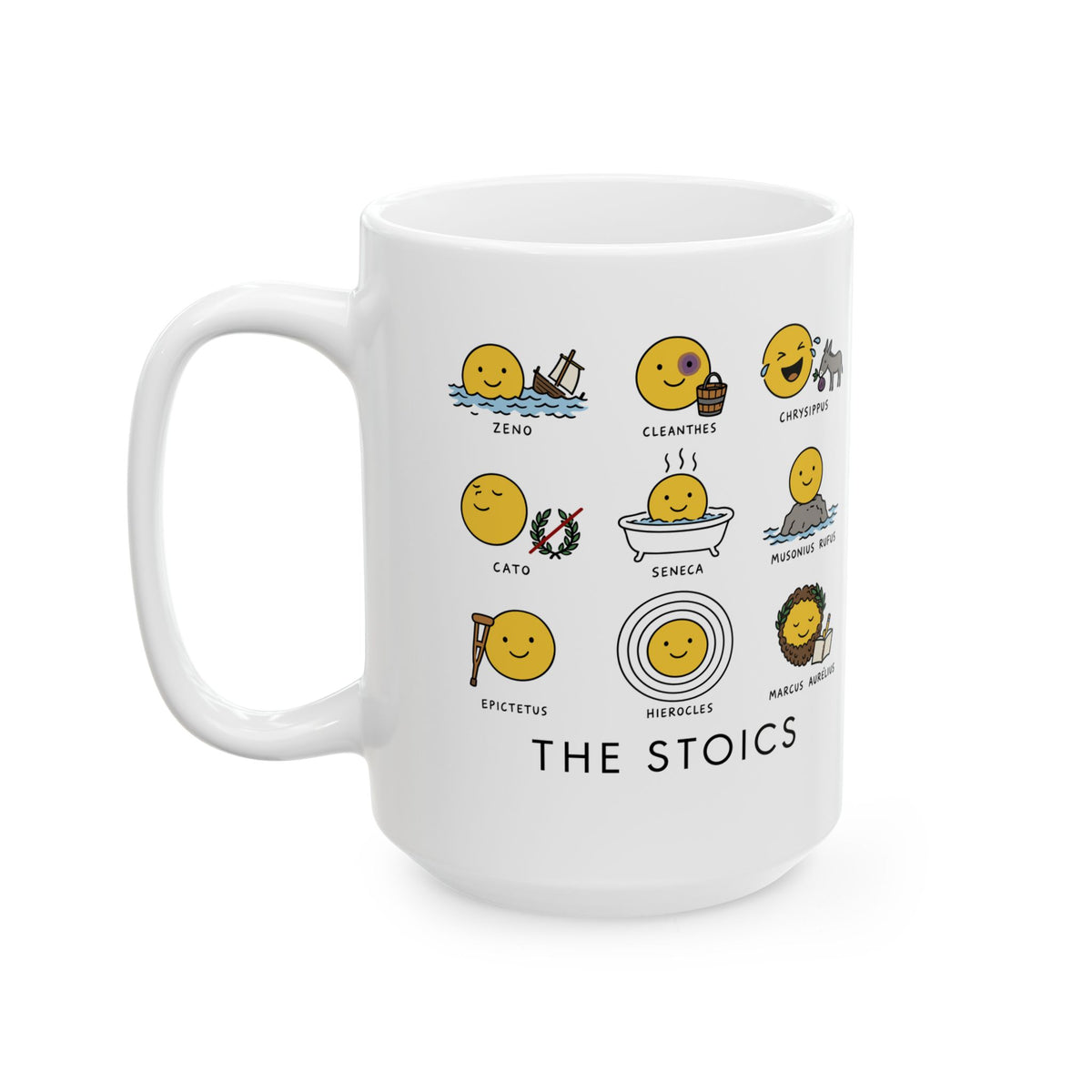 Stoic Smiley Philosophy Grid Ceramic Mug, (11oz, 15oz)