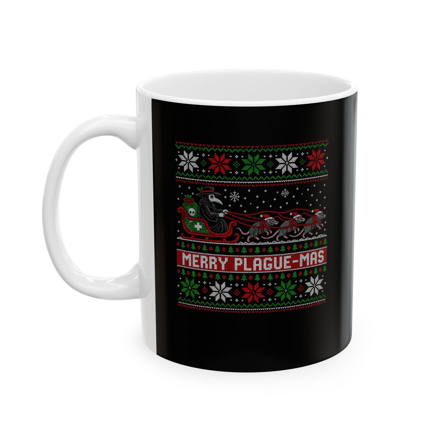 Merry Plaguemas Ugly Sweater Style Ceramic Mug, (11oz, 15oz)