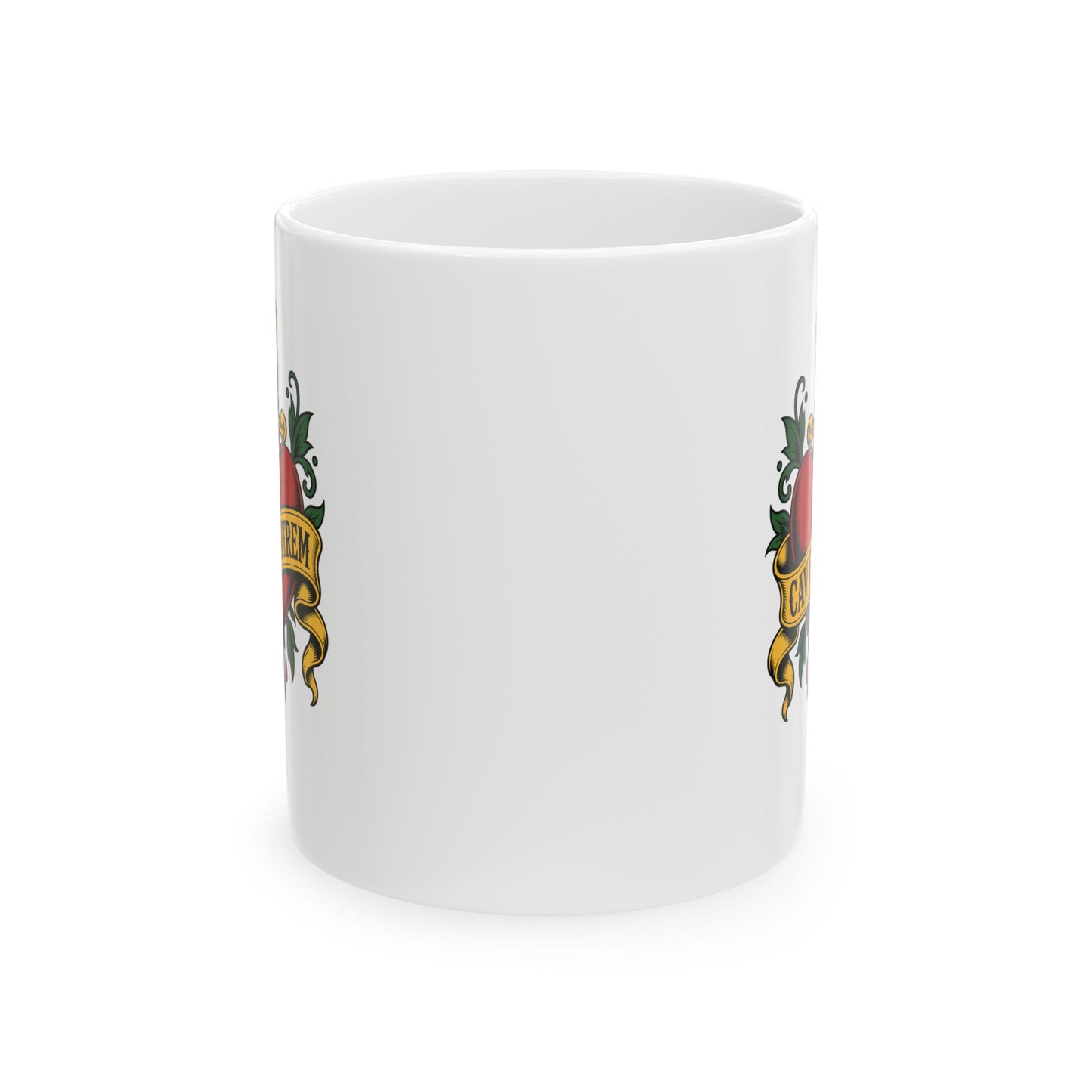 Cave Matrem Beware Mother Tattoo Style Ceramic Mug, (11oz, 15oz)