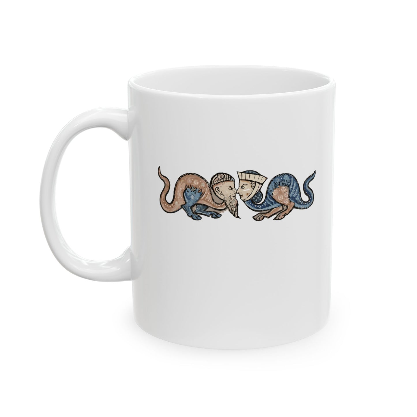 Monk vs Noble Woman Strange Creatures Medieval Marginalia Ceramic Mug, (11oz, 15oz)
