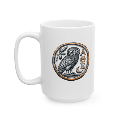 Athens Owl Coin Ceramic Mug, (11oz, 15oz)