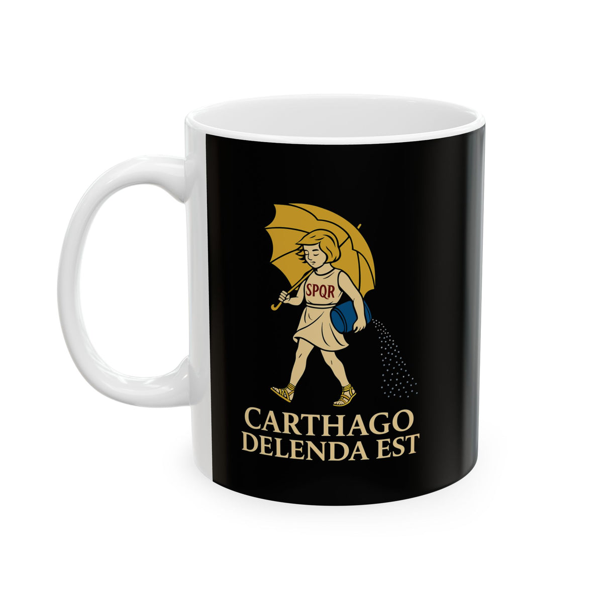 Carthago Delenda Est Morton's Salt Parody Ceramic Mug, (11oz, 15oz)