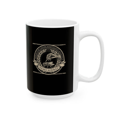 Emperor Domitian Fly Stylus Nobody Here in Latin Ceramic Mug, (11oz, 15oz)