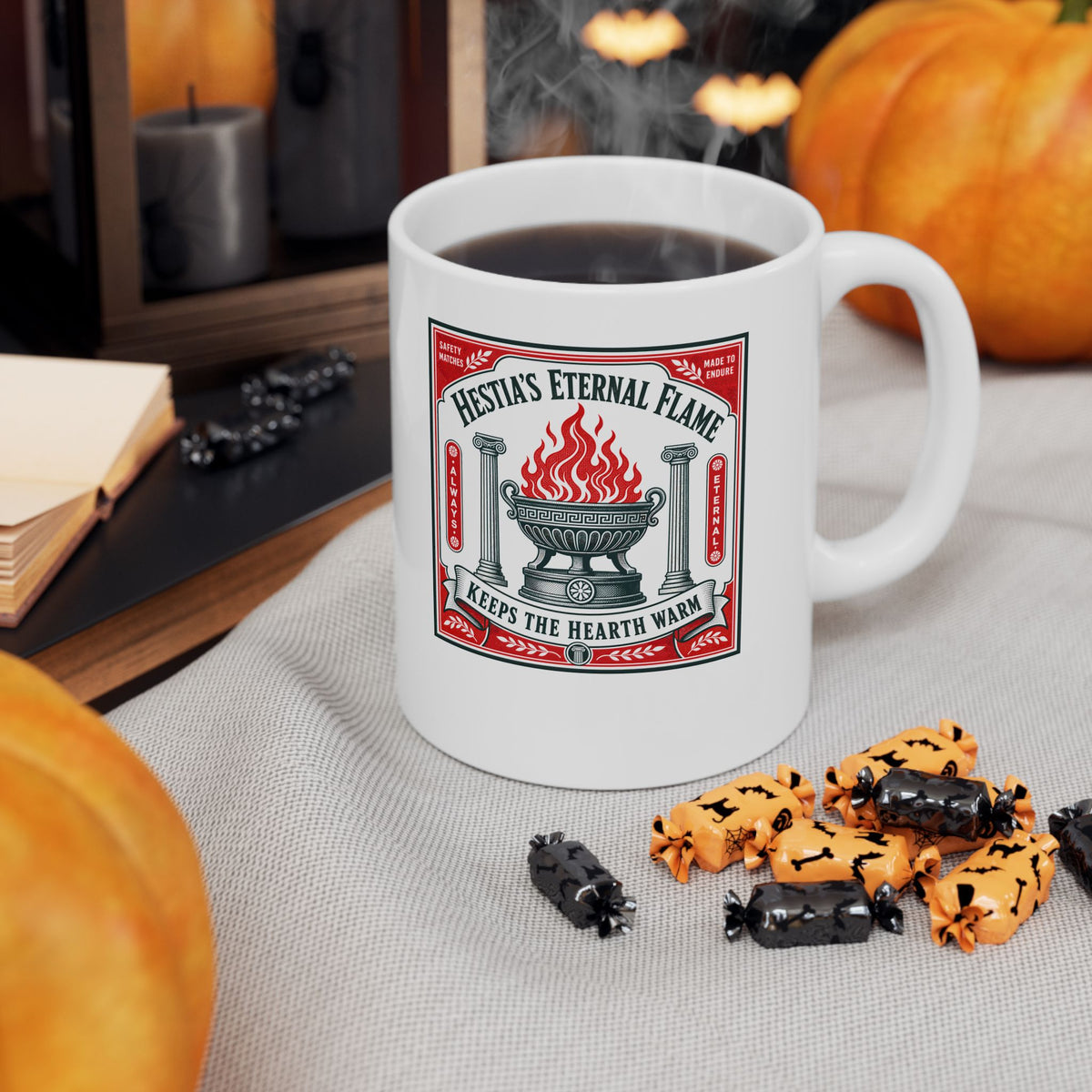 Hestia's Eternal Flame Ceramic Mug, (11oz, 15oz)